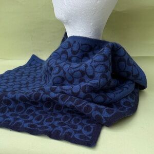 Coach Navy Blue/Black Patterned Double Sided Wool Scarf